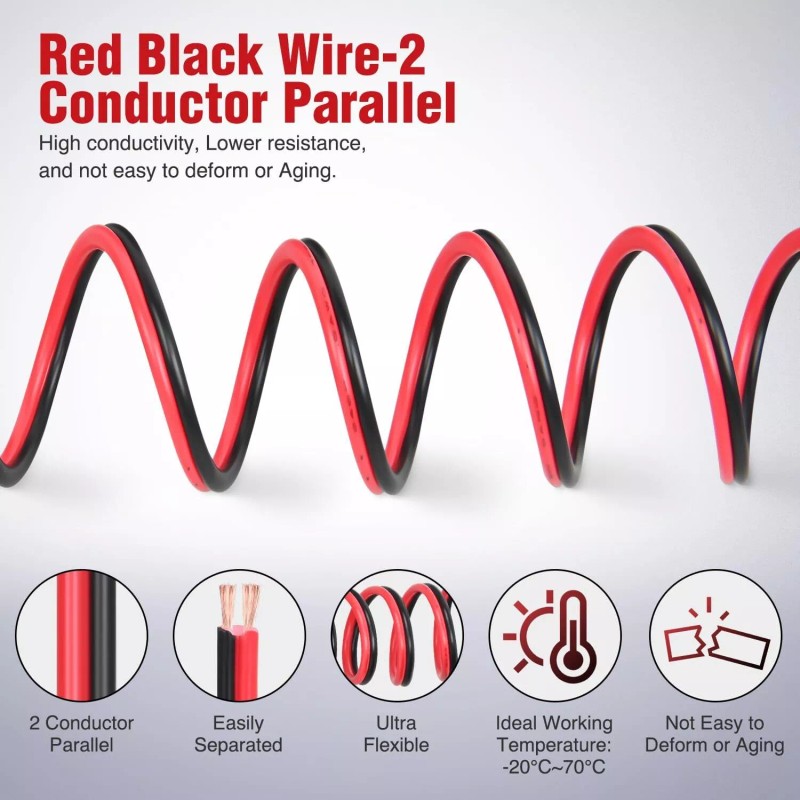 Nilight 12AWG 50FT Copper Clad Aluminum Wire 12-2 Gauge Red