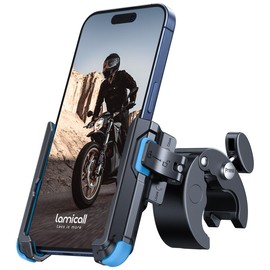Lamicall Lamicall Motorcycle Phone Mount Holder - [Camera Friendly] [1s Lock] Bike Phone Holder Handlebar Clamp, Bicycle Scooter Phone Clip, for iPhone 15 Pro Max, 14, 13, 2.4~3.54" Wide Phone, Blue