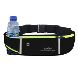 SooGree Fanny Packs, Running Belt Pack, Waist Pack Bag for Men and Women, Lightweight Runners Water BottleBelt Bag, Phone Holder Money Belt for Traveling Hiking Cycling Walking, Black Green, 1186