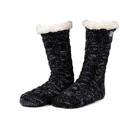 Bróga Tí Women’s Cozy Long Cable Knit with Fleck Dye Yarn Cozy Sole (Black)