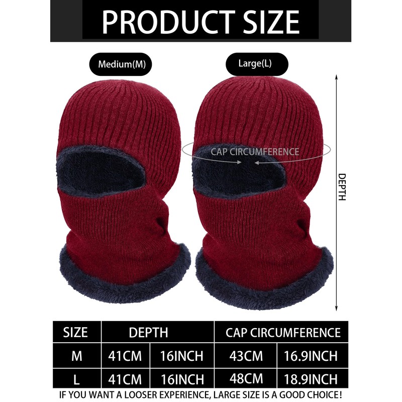 3 Pieces Winter Warm Knitted Balaclava Neck Warmer Hat Fleece