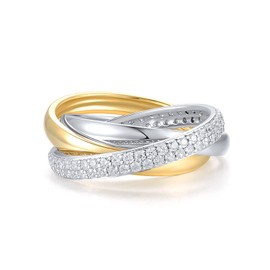 Santuzza 925 Sterling Silver Twisted Two-Color Simulated Diamond Ring Cubic Zirconia Ring for Women (6)