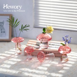Hewory Mushroom Vase Bud Vases: Pink Mushroom Decor Propagation Station for Cottagecore Room Decor, Cute Plant Terrarium Hydroponics Small Vases for Table Decoration Plant Gifts Christmas Centrepiece