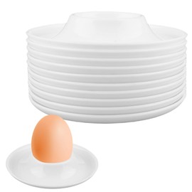 VEGOATY Set of 10 Egg Cups White 10 Pieces 9.4 x 9.4 cm Height 2.5 cm Egg Holder Breakfast Round Egg Cup White Plastic for Hard and Soft Boiled Eggs