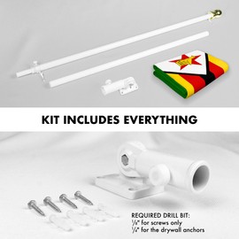 G128 Combo Pack: 6 Ft Aluminum Spinning Flagpole (White) & Zimbabwe Zimbabwean Flag 3x5 Ft, LiteWeave Pro Series Printed 150D Polyester | Pole with Flag Included