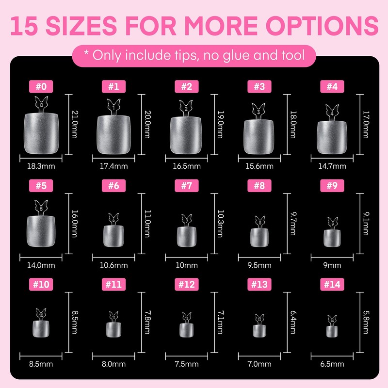 UNA GELLA Square Gel Toe Tips - 504pcs, 15 Sizes,