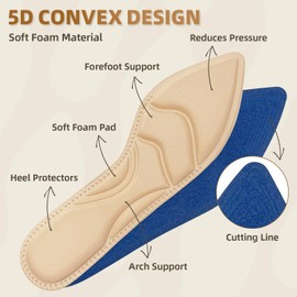 VZXQX Women's Insoles for High Heels, 4 Pairs of Comfort Insoles for High Heels, Insoles Memory Foam Women Size 35-40, Soft Shoe Insoles Sponge for Loose Shoes
