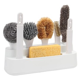 Sayene Dish Brush Set,Kitchen Cleaning Brushes of 6 with Handles and Drainage Base,Includes Pot Brush, Bottle Brush,Crevice Cleaning Brush,Hangable.for Kitchen Countertops Sinks Pots,Pans Dishware
