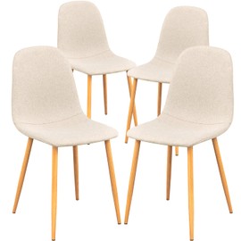 FurnitureR Dining Chairs Set of 4, Upholstered Fabric Armless Dining Room Seating, Side Chair Mid-Back with Metal Legs for Kitchen Living Room Bedroom, Light Beige