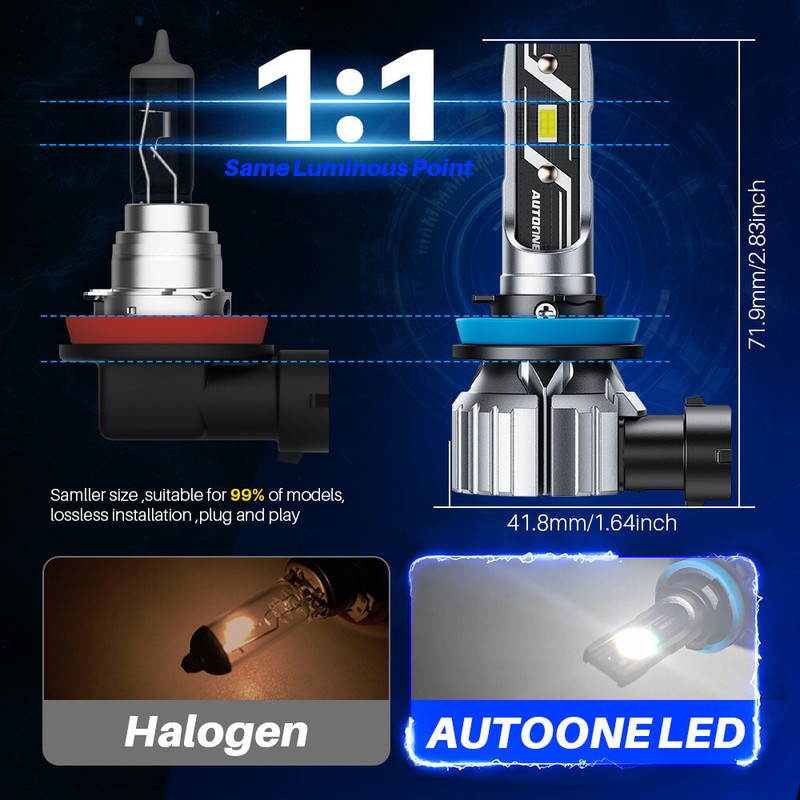 AUTOONE H11 LED Headlight Kit Low Beam Bulbs Super Bright