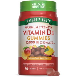 Nature's Truth Vitamin D3 Gummies | 10000 IU | 70 Count | Peach Mango Flavor | Vegetarian, Non-GMO & Gluten Free Supplement
