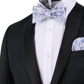 Alizeal Mens Self Tied Floral Classic Bow Tie and Pocket Square Colorful Wedding Party Bow Tie and Handkerchief Set, Light Blue