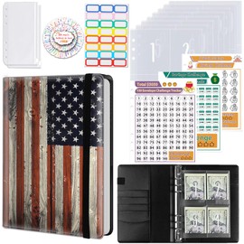 100 Envelopes Money Saving Challenge, A5 Budget Binder with Cash Envelopes & 3 Budgeting Planner Trackers to Save $5,050 Money ，Savings Challenge Book for Organizer, American Flag