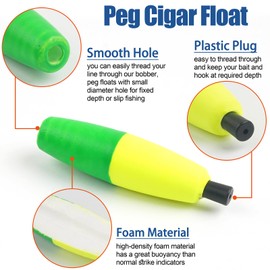 JSHANMEI Fishing Bobbers Catfish Floats, Vibrant Hard Foam Peg Floats Strong Buoyancy Cigar Slip Bobbers for Catfish Santee Rig Freshwater Saltwater Fishing Tackle, 2.5in 20pcs Yellow Green