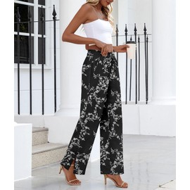 HOTGIFT 2025 Womens Pants Wide Leg High Waisted Adjustable Drawstring Trousers with Pockets Casual Lightweight Black Carving XX-Large