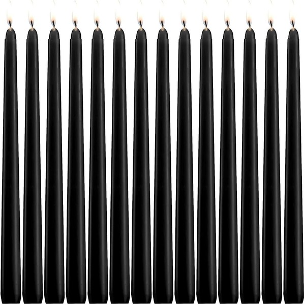 14-Pack Black Taper Candles 10-Inch Unscented Dripless - 7.5-Hour Burn