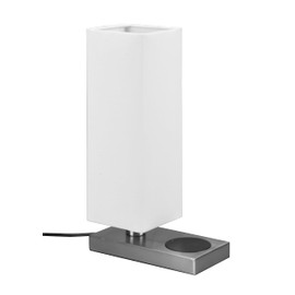Reality Leuchten Haley R59100107 Table Lamp Metal Matte Nickel Shade White Fabric Shade Excl. 1x E14 Inductive Charging Panel