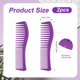 Pack of 2 Hair Combs, Plastic Hairdressing Comb, Comb with Large Teeth and Fine Teeth Hair Comb for Men, Women, Combs, Hair Styling, Trimming, Cutting, Home, Hairdresser (Purple)