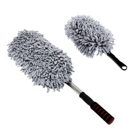 BWBWND 2 PCS Microfiber Car Dusters, Scratch Free Auto Exterior Dust Brust Set with Extendable Duster, Multipurpose Soft Brushes Dusting Supplies for Cars Trucks SUVs Motorcycles (Gray)