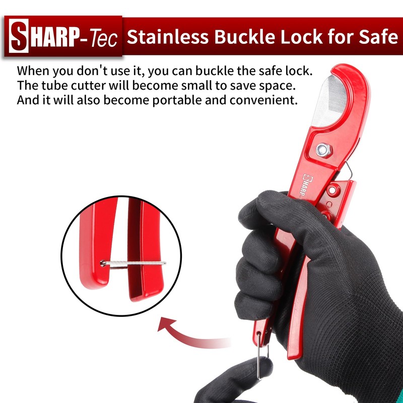 Sharp-tec PVC Pipe Cutter 0-32mm, Ratchet Plastic Pipe Cutter with
