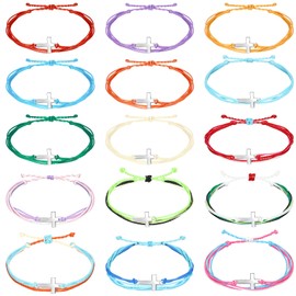 Inbagi 30 Pcs Cross Bracelet for Women Men, Christian Handmade Braided Bracelet, Friendship String Rope Cross Bracelet, Adjustable Nylon Rope Cross Bracelet for Christian Party Favors, 15 Colors