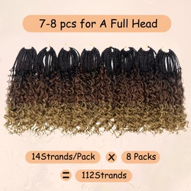 8 Packs Boho Box Crochet Braids Pre Looped with Curly Ends - 8 Inch Goddess Bohemian Box Braids Crochet Hair for Black Women Synthetic 3X Boho Crochet Hair Extensions Pre Looped 4-30-27