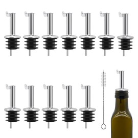 12Pcs Stainless Steel Bottle Pourers, Small Hole Bottle Olive Oil Spout with Rubber Dust Caps, Wine Pourers Liquor Pour Spouts for Pours Liquid, Wine, Vinegar, Most Liquor Bottles