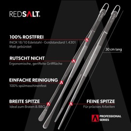 REDSALT Premium Cooking Tweezers Set 30 cm Long | INOX 18/10 Stainless Steel Rustproof Dishwasher Safe | Cooking Tongs Tweezers for Food Kitchen Grill Gastro | Gourmet Tongs Kitchen Tweezers Barbecue Tweezers