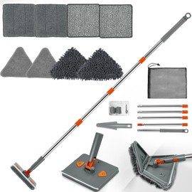 Feeloco Base Board Cleaner Tool,Wall Cleaning Mop with 360° Rotation, 180° Folding Ceiling Duster Tool , Adjustable Long Handle for Effortless Walls, Window,Floor - 8 Replacement Cleaning Pads