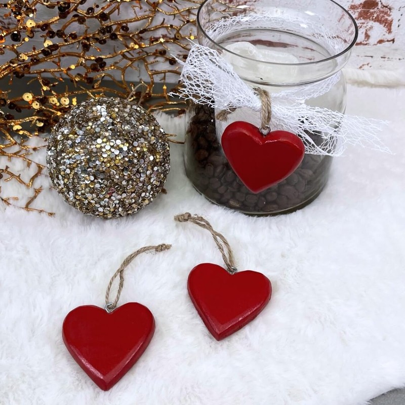 Set of 8 Red & White Heart Pendants 4.5 x