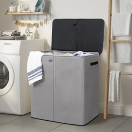 WOWLIVE Laundry Hamper with Lid,160L Large Laundry Basket 3 Section with Removable Washing Bags,Collapsible Waterproof Dirty Clothes Hamper for Laundry Room Bathroom Dorm,Grey