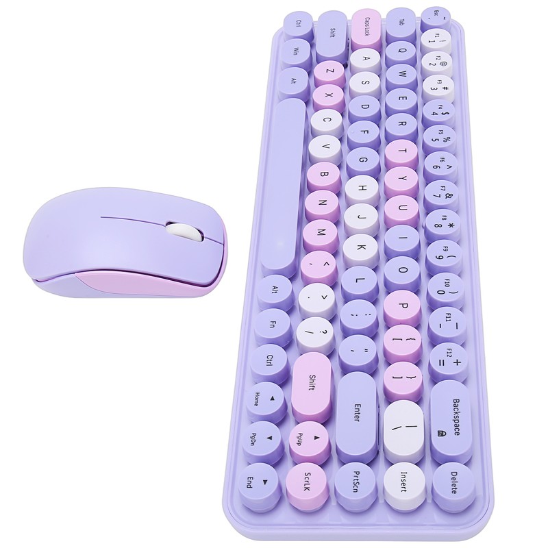 Keyboard Mouse Combo 2.4GHz Wireless Cute Retro 68 Round Keycaps