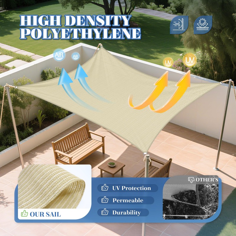 ECOOPTS 12'x16' HDPE Sun Shade Sail Rectangle Canopy Shades for