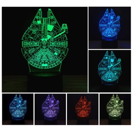 3D Illusion Platform Night Lights Touch Switch 7 Color Change USB Power LED Desk Lamp for Home Decorations or Holiday Gifts (Millennium Falcon)