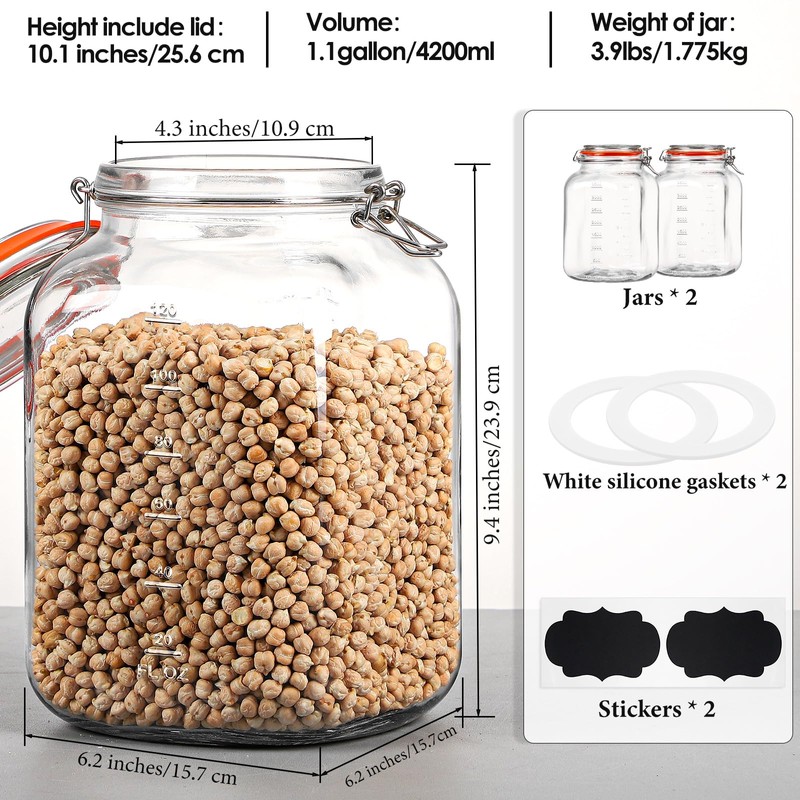 [UPGRADE] 2 Pack Square Super Wide Mouth Airtight Glass Storage