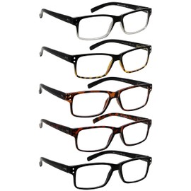 LUR Reading Glasses 5-Pack Readers Spring Hinge Glasses for Reading for Men and Women +1.25