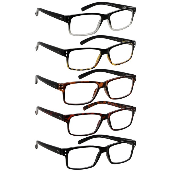 LUR Reading Glasses 5-Pack Readers Spring Hinge Glasses for Reading