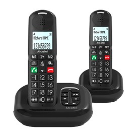 ALCATEL XL685 Voice Duo - Cordless Landline Telephone DECT for Seniors in XL Format with Answering Machine - Large Buttons - Audio Boost - Speaker - Call Blocking - 2 Handsets - Black