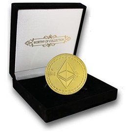 PfX Physical Golden Ethereum Collector Coin with Uniquely Engraved ETH Symbol [Plated with 24 Carat Real Gold] Including Elegant Velvet Coin Case (Ethereum (Gold))