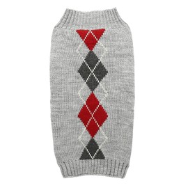 Grey Argyle Knit Pet Sweaters Clothes for Small Dogs, Classic Gray Small (S) Size