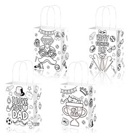 12pcs Fathers Day Gift Bag, Happy Father's Day Hand drawn Party Gifts Candy Handheld Paper Bag, Happy Fathers Day Printed Paper Gift Bags for Gift Packaging & Celebration Supplies