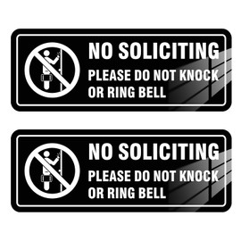 2 Pack No Soliciting Sign for House/Business- Self-Adhesive, 8" x 3" Acrylic No Soliciting Sign for Front Door- Do Not Knock Or Ring Bell Sign, Funny No Solicitation Signs for Yard Door Porch Home Wall Decor