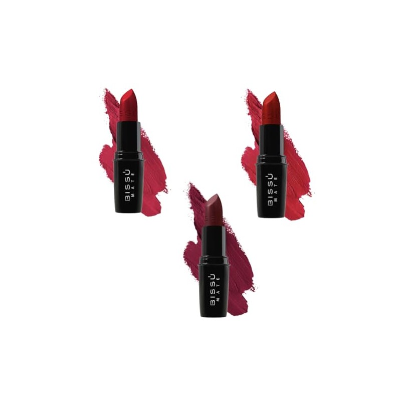 Kit Labial Mate Bissú Tonos Rojos 3 Pzas (Rojo intenso,