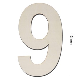 12 Inch Large Wood Number Sign 9, Unfinished Blank Wooden Slice Board for DIY Crafts Home Birthday Decorations Props