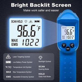 Ahosoutly Infrared Thermometer Temperature Gun - 58 ℉~1022 ℉ (- 50 ℃~550 ℃) Non-Contact Digital Laser Infrared Ir Thermometer for Cooking, Barbecue, Food, Repair (Blue)