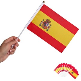 Runesol Spanish Hand Flags, 14 x 21 cm, Stick Flags, Mini Hand Flags, Spain, Party Decoration, Hand Held Flags, Spain Small Flags, Sports, Epiphany, Pack of 12