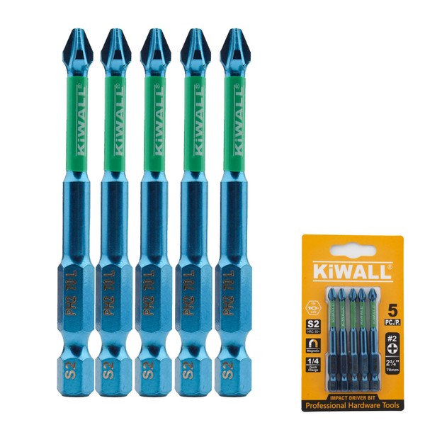 KiWALL Phillips Bits #2 Impact 5-Pack,2.76 Inch Phillips Head PH2