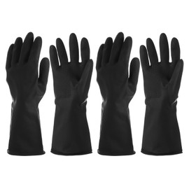 sourcing map Chemical Resistant Gloves, Latex Industrial Gloves Anti-Slip Protective Safety Work Glove for Cleaning Dish Washing Resist Acid Alkali, Large, Black, Pair of 2
