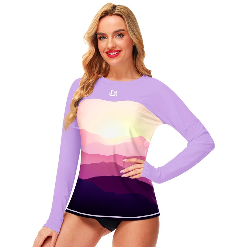 Deerose Rash Guard Womens Long Sleeve Gradient Shirts for Swimming