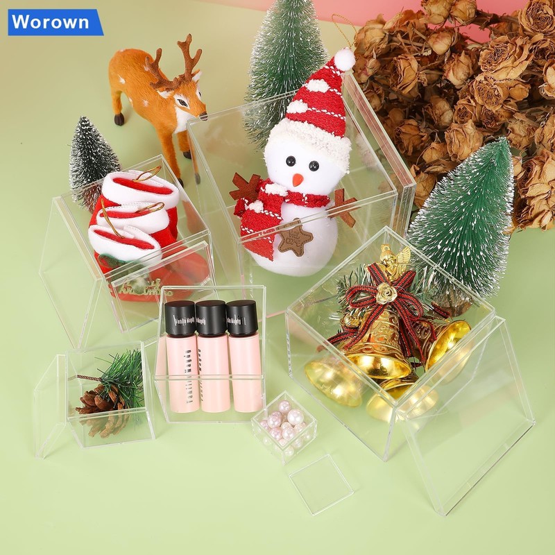 Worown 6 Pcs Acrylic Cube Box with Lid, Clear cube